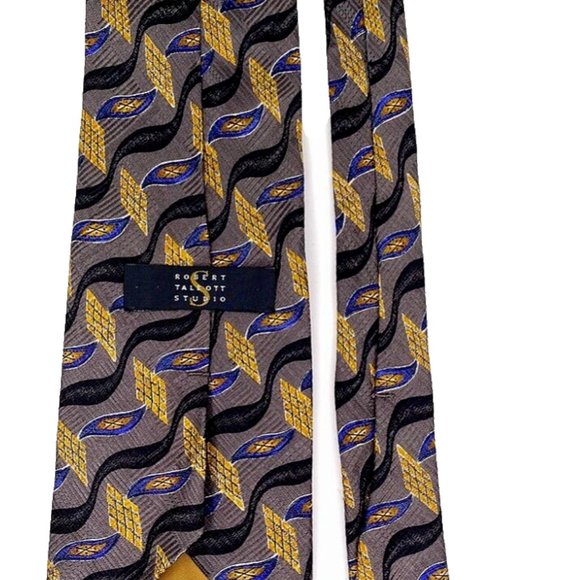 Robert Talbott Studio Tie Hand Sewn Silk Made in USA Geometric Gray Gold Mens - Picture 2 of 5